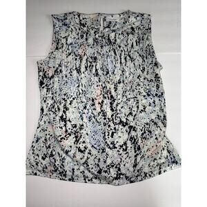 Calvin Klein Womens Sleeveless Blouse Abstract Print Pleated Career Top Size M